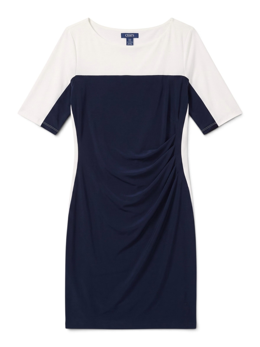 Chaps Navy White Colorblock Ruched Sheath Dress Women's Large
